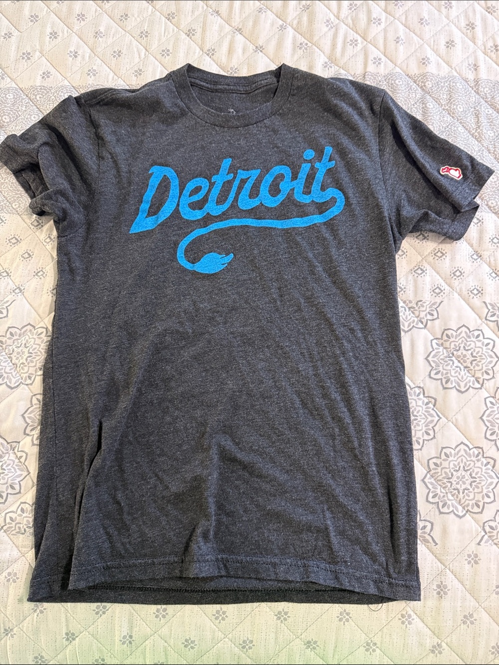 Detroit Script Short Sleeve Tee - Charcoal with Blue Script